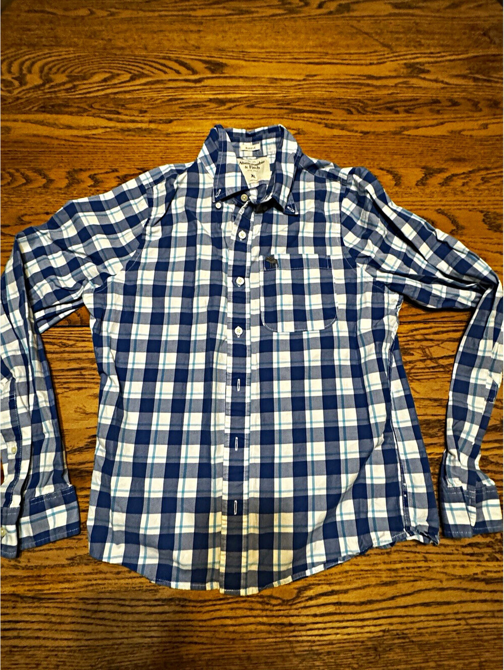 Abercrombie & Fitch Mens XL Muscle Blue White Plaid Button-Down Cotton Shirt